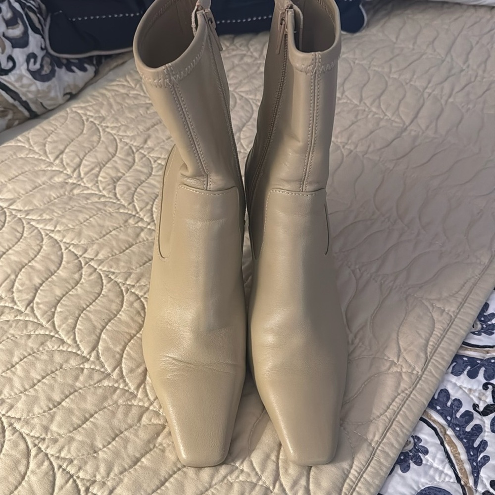 Beige Leather Booties